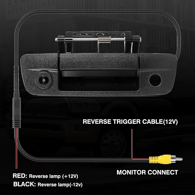 Tailgate Handle Backup Camera Fit for Dodge RAM 1500 2009-2017,Fit for Dodge RAM 2500 3500 2010-2017 Tailgate Reversing Rear View Park Assist Camera RCA Plug Replace# 68084284AB