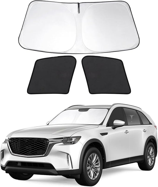 3PCS Car Window Shades Front Windshield Sun Shade Foldable Window Shade Custom Fit for Mazda CX-9 2019-2026 Accessories Car Shades for Front Windows Anti-UV Rays Block Heat