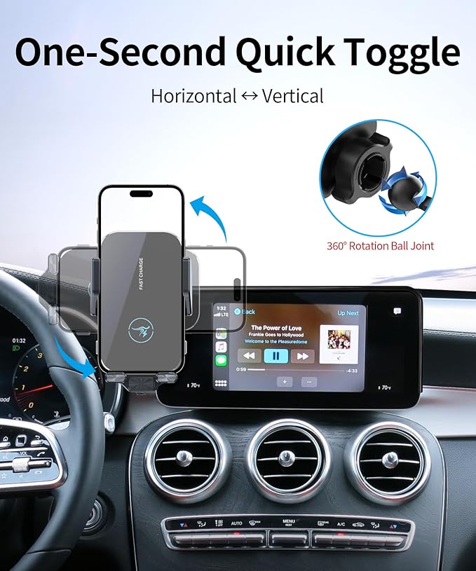 15W Wireless Fast Charger for Mercedes Benz GLC-Class 2020-2022/C-Class 2019-2021 Accessories 10.25 inch Screen Fixed Clip, Auto Accessories Navigation Bracket, 360° Rotation