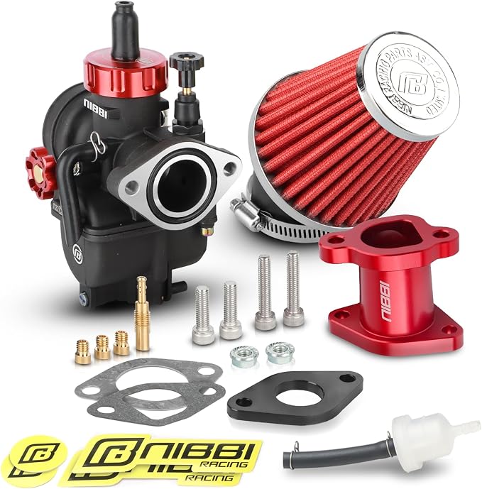 NIBBI Predator 212 Carburetor PE22FL Kit,212 Predator Performance Part Intake Pipe Inlet Manifold For Mini Bike 196cc/212cc/224cc Engine GX160 GX200 with Air Filters (Red)
