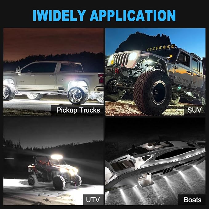 8pods White Rock Lights Dc 12v 6000k Aluminum Alloy Pure White Led Rock Lights with Switch Wiring Harness Kit Ip68 Waterproof for Trucks Pickup Off-Road Cars SUV Utv ATV Rv RZR Underglow Lights