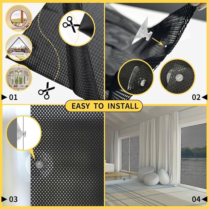 SCHRLING No Drill Cordless Light Filtering Window Shade, 63" W x 118" L with Suckers, for Living Room, Bedroom