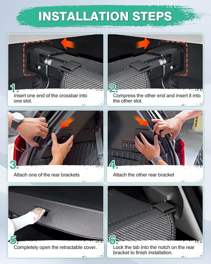 Powerty Cargo Cover for 2019-2024 2025 Cadillac XT6 Trunk Cover Retractable Trunk Shielding Shade XT6 Accessories Cargo Luggage Cover Black