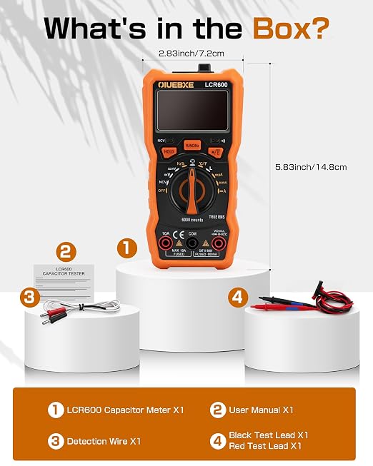 LCR600 Fast Testing Digital Multimeter with Inductance Meter, Auto-Ranging LCR Tester for DIY Electronics, AC/DC Voltage Current, Resistance, Capacitance, Frequency,Temperature