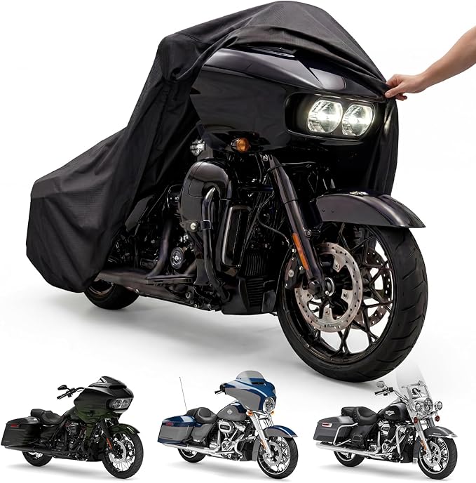 Motorcycle Cover for Harley Davidson Road Glide Street Glide Road King Electra Glide Heritage Classic and More, Waterproof Heavy Duty All Weather Outdoor Storage, Touring Bike Cover