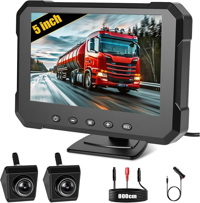 Backup Camera AHD 1080P, 5" Customizable Reverse Guidelines(H/V/W), Night Vision 360 Adjustable IP68 Waterproof Rear View Camera for Truck Pickup RV Camper 5th Wheel Boat Horse Trailer Cars 12-24V