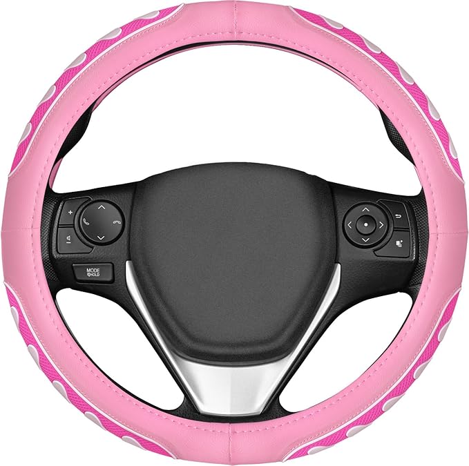 Ventilated Heart-Shaped Steering Wheel Cover with Anti-Slip Leather Grip. Compatible with Ford, Toyota, Honda, Nissan, and Chevrolet Vehicles for 14.5-15.2 inch Round Steering Wheels.