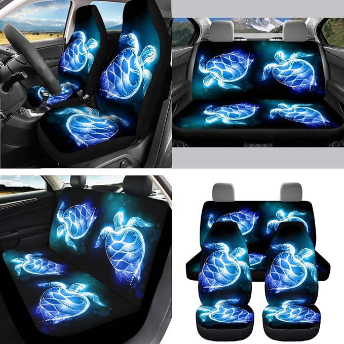AFPANQZ 11Pack Sea Turtles Car Accessories Set Car Seat Covers Full Set with Steering Wheel Cover/Car Coaster/Handbrake Gear Shift Knob Covers/Seat Belt Shoulder Pads Auto Decoration Women Men
