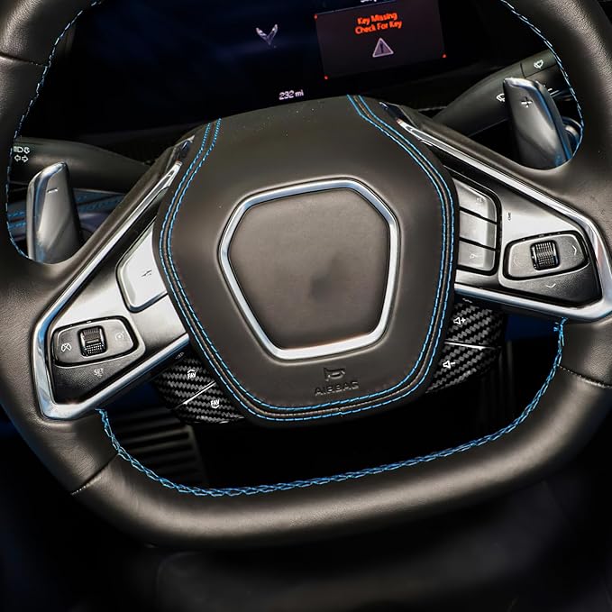 Steering Wheel Radio Button Covers with Real Carbon Fiber - 4PCS for C8 Steering Wheel Button Stickers with Radio Button, for Corvette C8 2020-2023 2024 2025 Accessories (Black)