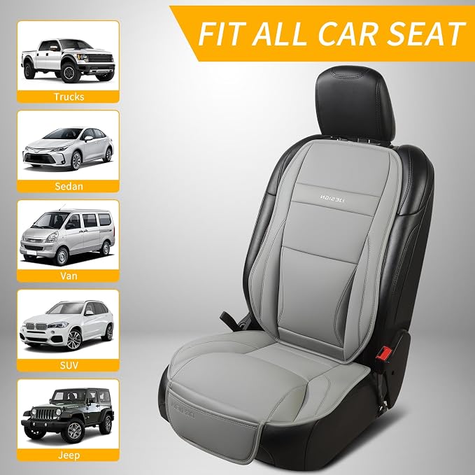 Car Seat Cover Protector for Front Seats – Waterproof, Breathable Faux Nappa Leather, Airbag Compatible, Dual Support for Waist & Legs, Universal Fit for Sedans, SUVs, Pickups (2pcs, Gray)