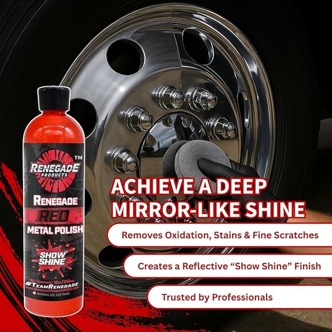 Renegade Products Red Liquid Metal Polish - Metal Polish & Car Scratch Removal, for Use on Chrome, Stainless Steel, & Aluminum, Cleaner & Polish for Cars, Trucks, Bikes