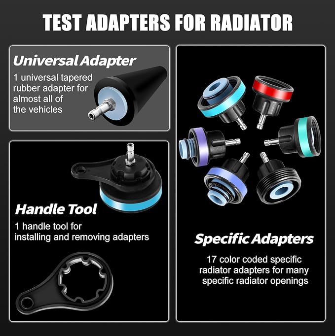 JIFETOR Radiator Coolant Pressure Tester Vacuum Refill Tool Kit, 28PCS Automotive Cooling System Leak Test and Pneumatic Purge Fill Set with Testing Adapter Caps Universal for Airlift Car Auto Truck