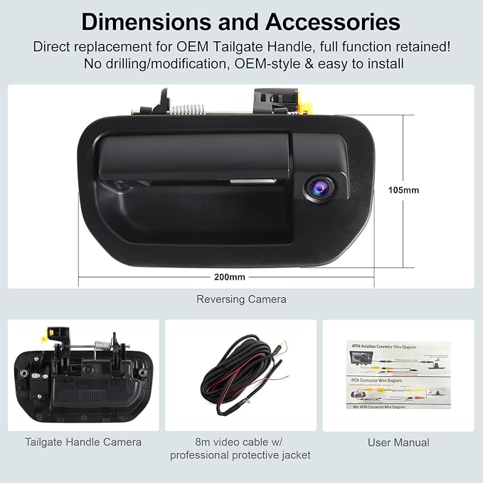 ASURE Tailgate Handle with Backup Camera Replacement for Honda Ridgeline 2006-2014 1080P HD Rear View Camera Night Vision IP68 Waterproof Wide Angle Truck Reverse Camera