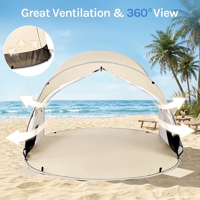 Wolfwise Pop up Beach Tent Sun Shelter with UPF50+ UV Protection, Instant Easy Setup Popup Beach Shade Canopy for 2 Person, Portable & Foldable with Carring Bag, 79 ×49×38 in, Beige