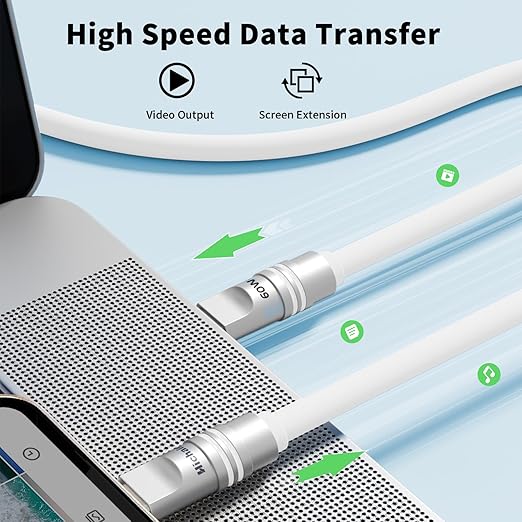 Hichain 60W USB C Cable USB Charger Block, 65 WWall Charger USB Cable, Durable Phone Charger Cord Data Transfer Cord for Phone 17/16, Tablet, Laptop, 4 FT White