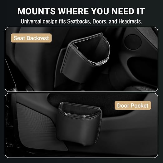 Leather Clip on Car Trash Can with Removable Leakproof Liner (1-Pack) & Standard Car Cup Holder Organizer (2-Pack)