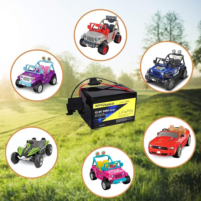 SEFEPODER Replacement Battery Compatible with Fisher Price Power Wheels 12 Volt Ride-On Vehicles,12V 20Ah Lifepo4 Lithium Ion Rechargeable Battery (Not Compatible ATVS)