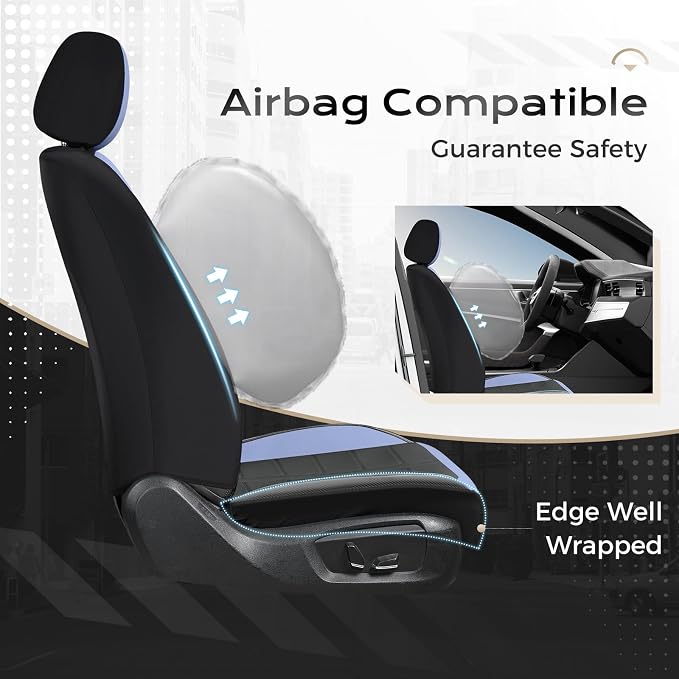 Coverado Leather Seat Covers Full Set Automotive Front and Back Seat Covers Waterproof Car Seat Cushion Protector Universal Fit for Most Cars SUV Trucks, Blue&Black