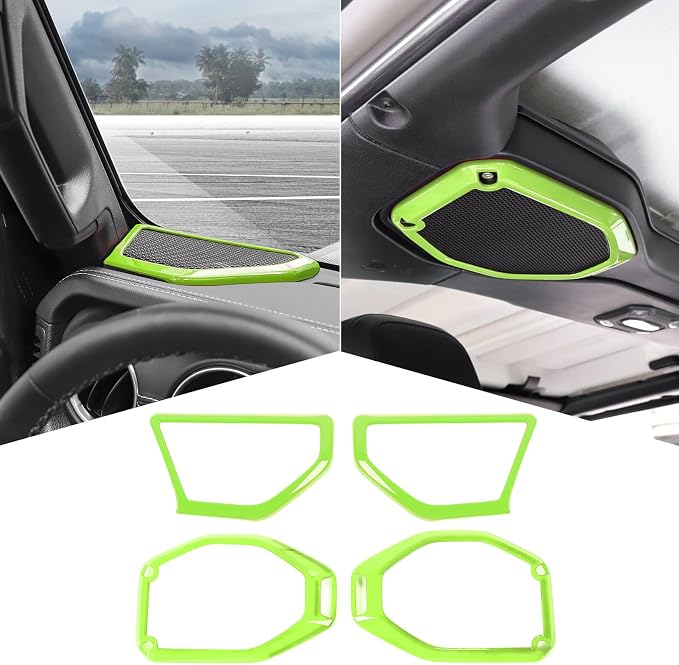 RT-TCZ A Pillar Speaker Trim Cover & Roof Speaker Audio Trim Cover Ring Kit Decoration Interior Accessories for Jeep Wrangler JL JLU & Gladiator JT 2018-2022,Light Green
