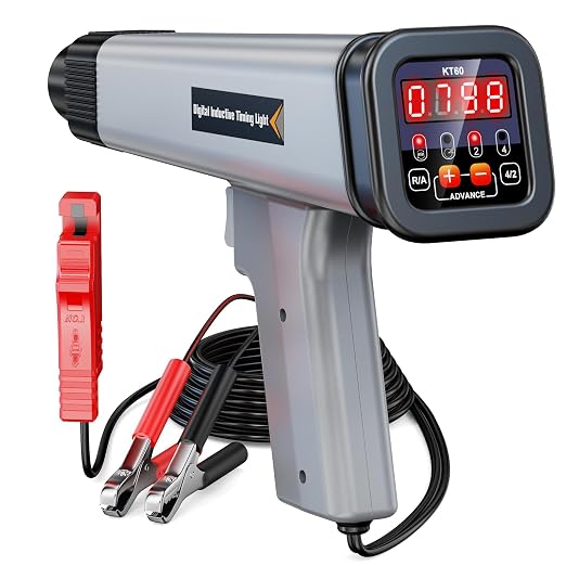 KZYEE KT60 Digital Timing Light with Tachometer & Advance Angle, Automotive 12V Inductive Ignition Timing Light Gun for Distributor-Equipped Gasoline Engines