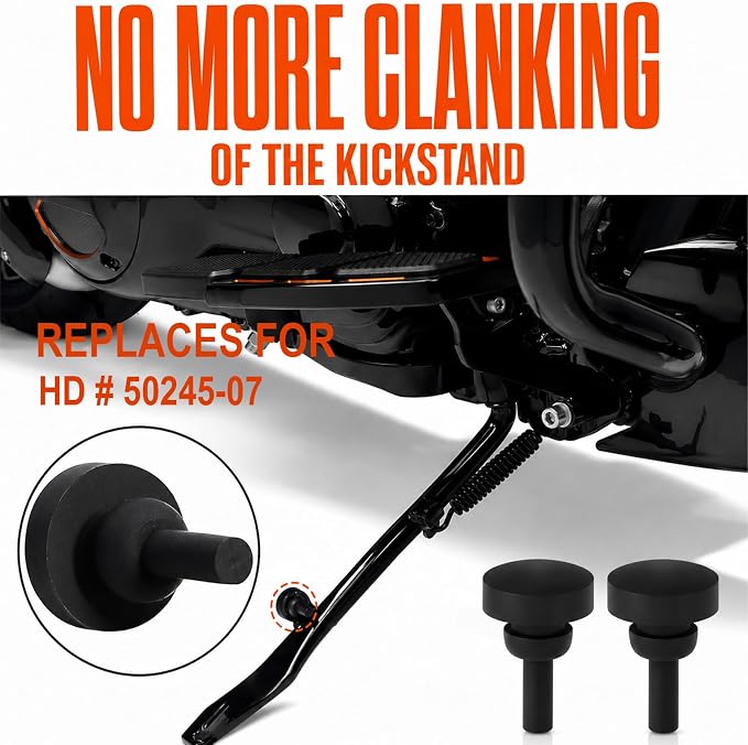 Extended Anti-Tip Kickstand with Rubber Bumper for Harley Touring 2007-2024, +1” Longer Heavy Duty Jiffy Stand for Road Glide Street Glide Road King Electra Glide CVO, Wide Base Gloss Black