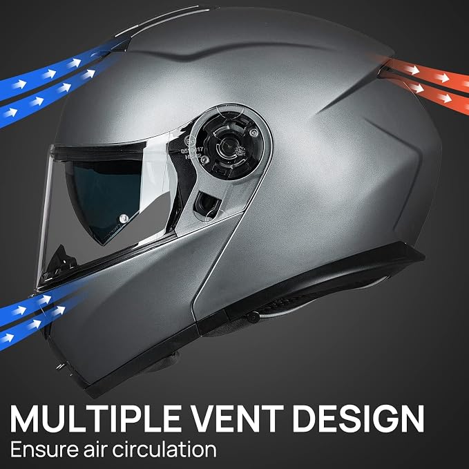 ILM Adult Motorcycle Modular Full Face Helmet Flip up Dual Visor DOT Approved Model 159(Gray,Large)