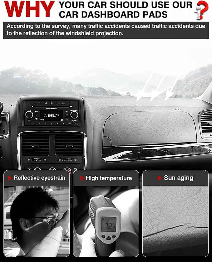 Autorder Dashboard Cover Mat for Dodge Grand Caravan 2011-2020 /Chrysler Town Country 2011-2016 Accessories Dash Cover Flannel Dash Mat Sunshade Glare UV Rays Protector