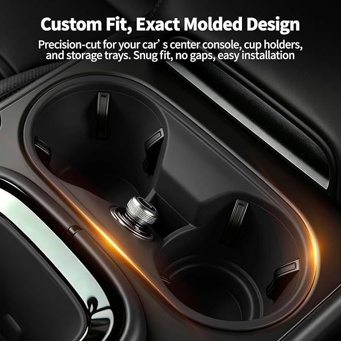 4PCS Center Console Storage Mat, Wireless Charging Silicone Mat, Full‑Wrap Cup Holder Inserts & Dashboard Center Clock Surrounding Compass Cover for 2024 2025 2026 Porsche Cayenne Accessories