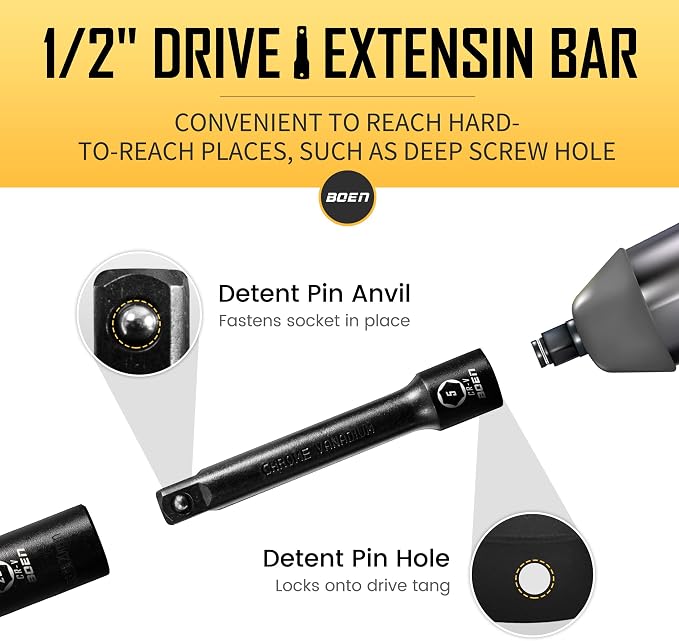 1/2" Drive Impact Socket Set, 45 Piece Deep & Shallow Metric Socket Set 9mm to 32mm + 1/2" Drive Ratchet Wrench