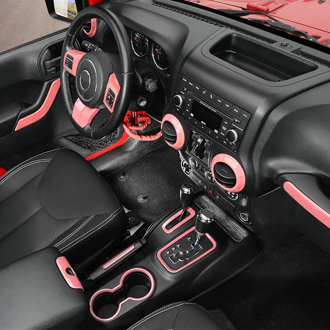 RAZPOY JK 18PCS Interior Trim Kit, Steering Wheel Trim & Gear Shift Cover Air Conditioning Vent Trim Compatible with 2011-2017 Jeep Wrangler JK 4-Door, Pink