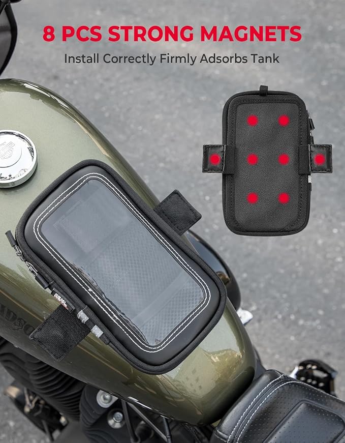 KEMIMOTO Magnetic Motorcycle Phone Case Tank Bag Phone Holder Water-Resistant Breathable Gas Small Phone Bag Case Adjustable Angle Touch Screen Cell Phone Mount Universal up to 6.3 Inch