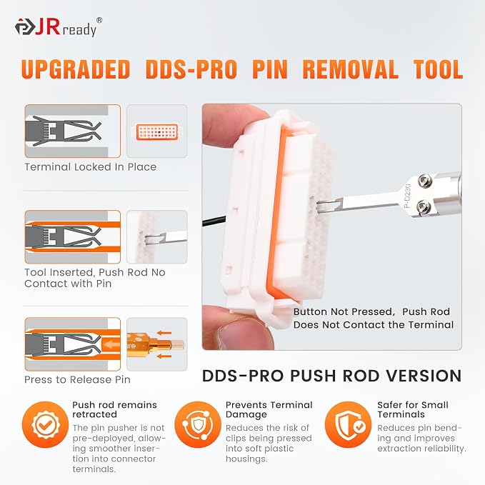 JRready Automotive Terminal Removal Tool Upgraded Pin Extractor for Car Connectors Wire Harness 2.2mm 2.8mm Depinning Tool for DJ7301-2.2-21 DJ7305-2.8-21 Connector Terminals JRDDS-D230BPRO-01