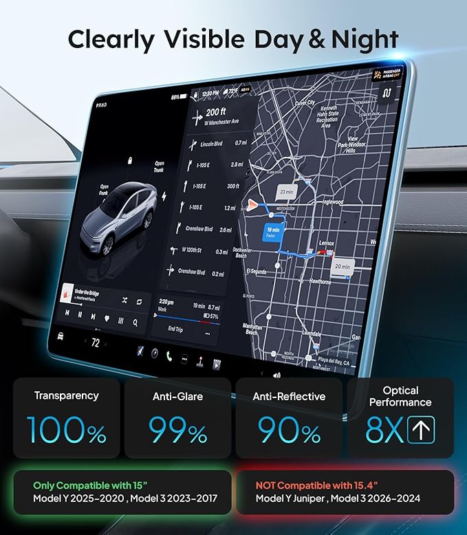 Wigoo Tesla Model Y & Model 3 Screen Protector Matte [No More Glare & Fingerprint] Model Y(2020~2025)/Model 3(2017~2023) Accessories, Tempered Glass Protector with Alignment Kit