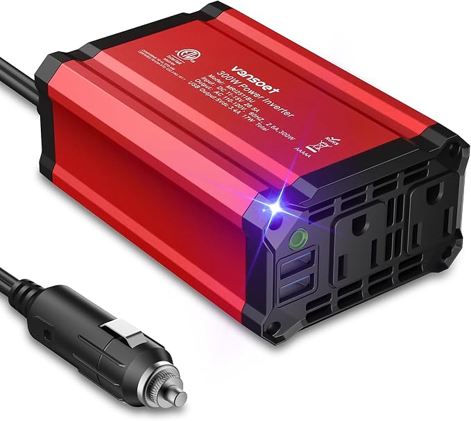 300W Car Power Inverter - vansoet DC 12V to 110V AC(2 Outlets) Power Inverters with 3.4A Dual USB Fast Charging Port - Car Charger Cigarette Lighter Adapter for Laptop/Phone/Road Trip (Red)