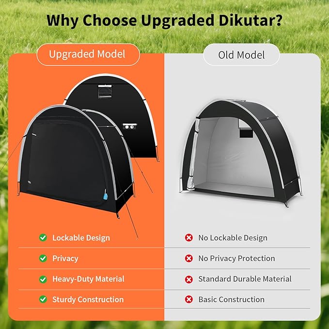 Anti-Theft Bike Storage Tent with Lockable Zipper & Security Eyelets, Upgraded PU5000 Waterproof Outdoor Storage Shed for 2-3 Bikes, Bicycle Motorcycle Garden Tools Shelter (80x32x68 Inches)