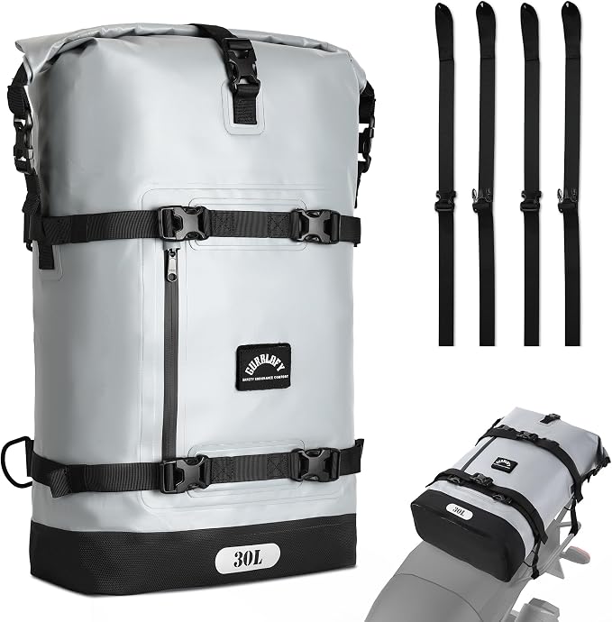 Motorcycle Tail Bag, 30L Waterproof Motorcycle Luggage Bag | 2 Size and 3 Color Options Saddle Bag, PVC Travel Bag, Rear Seat Bag, Stone Grey GT-30GRY