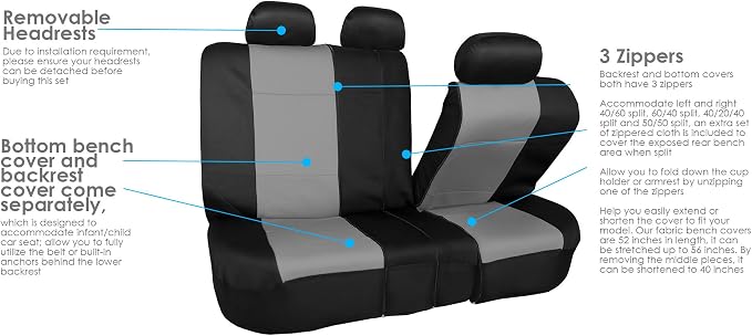 FH Group Neoprene Seat Covers Full Set – Universal Fit for Cars Trucks and SUVs (Gray) FB083115 + F11306