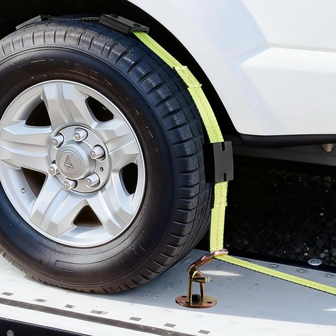 VEVOR Wheel Chock Tie-Down Kit, Deck-Style Trailer Tie Down Strap, Car Tie Down Kit with J-Hook, Break Strength 10009 lbs & Working Load 3333 lbs Motorcycle System for SUVs, Trailers, Trucks