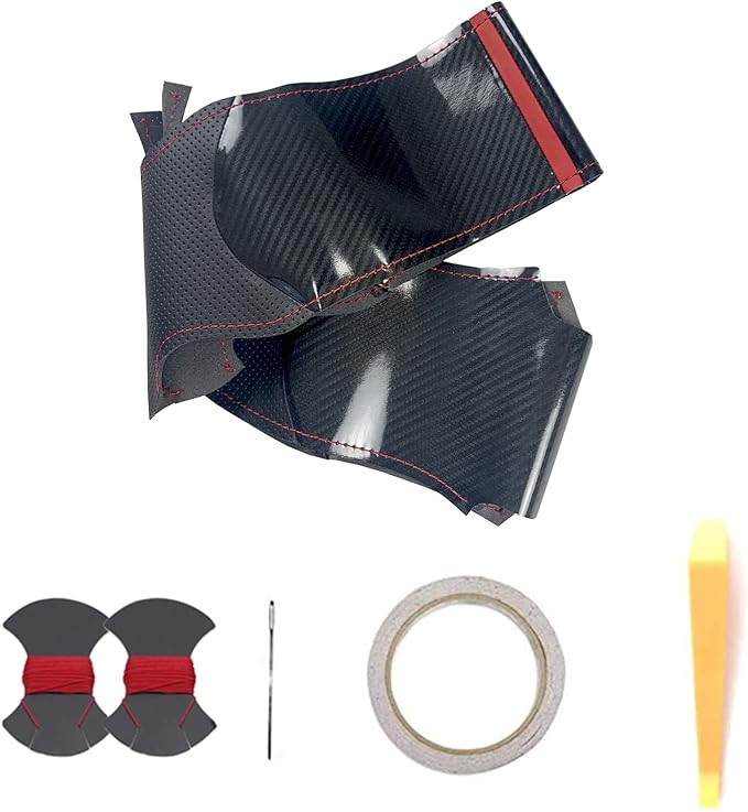 Hand-Sewing Steering Wheel Wrap Cover Black Gloss Carbon Fiber Leather Wrap Interior Protection Accessories for Subaru Forester/Impreza/Legacy/Outback/Impreza WRX(STI) 2005 2006 2007 2008