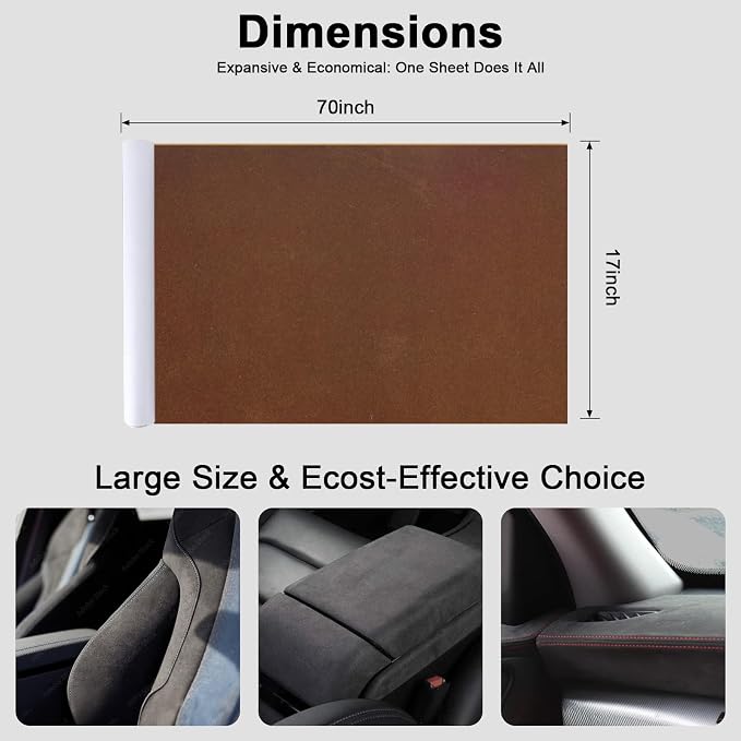 Premium Dark Brown Suede Fabric Wrap, 17x70 inch Suede Wrap for Car Interior - Self-Adhesive Microfiber and Synthetic Leather, Stretchable Interior Film for Car and Home Decor