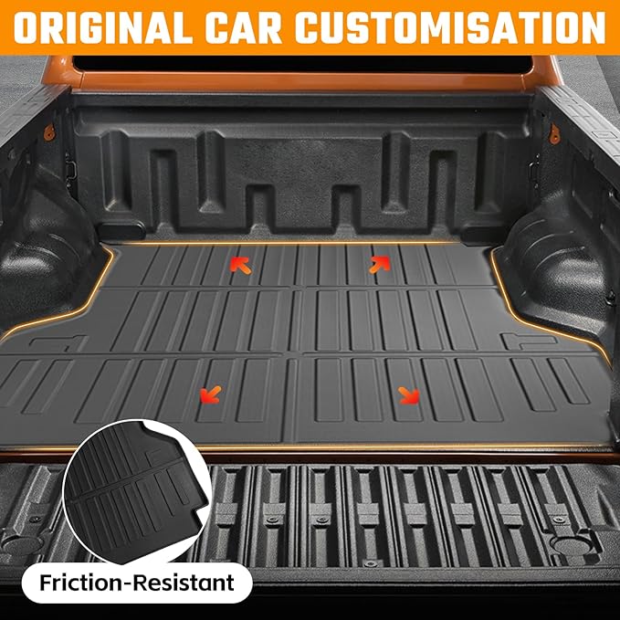 Truck Bed Mat and Net Compatible with 2024-2025 Ford Ranger 5FT Truck Bed Replacement, Truck Net TPE Cargo Bed Liner All Weather Cargo Mat for Ford Ranger Accessories