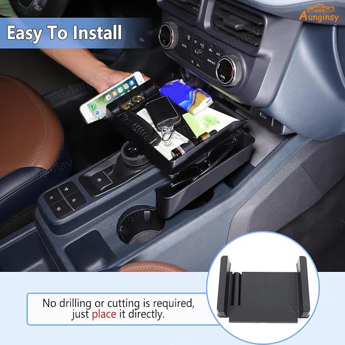Aunginsy Car Center Console Shifter Storage Tray Compatible with Ford Maverick 2022 2023 2024 2025 Pickup Truck Central Control Gear Shift Side Organizer Storage Box Insert Groove ABS Accessories