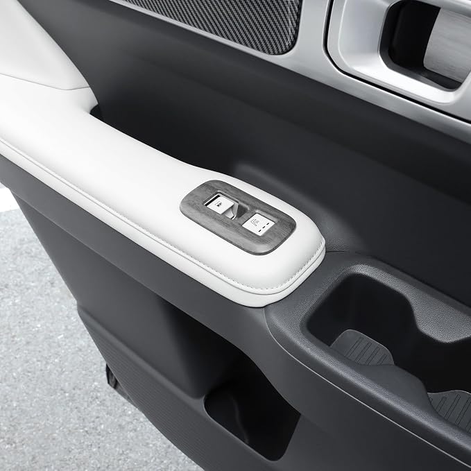 4Pcs Door Lock Glass Control Button Panel Cover Window Lift Switch Panel Trim Compatible with Hyundai Santa Fe 2024-2026 MX5 Accessories (Wood Grain Style)