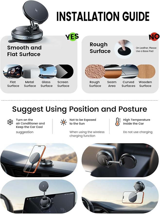 Lamicall 15W for MagSafe Car Mount Charger - [70 LBS Strongest Suction] Magnetic Wireless Car Charger, Suction Cup Phone Mount, Vacuum Magnetic Phone Holder Car Mount for iPhone 17 Pro Max 16 15 14 13