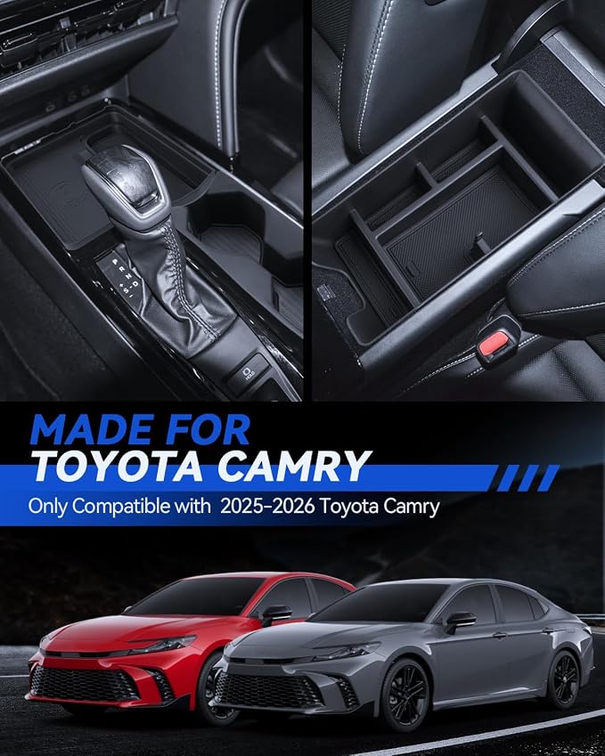 for Camry Center Console Organizer 2025-2026 Toyota Camry Accessories 3Pcs Set with Center Console Organizer + Cup Holder + Wireless Charger Mat Durable ABS Plastic