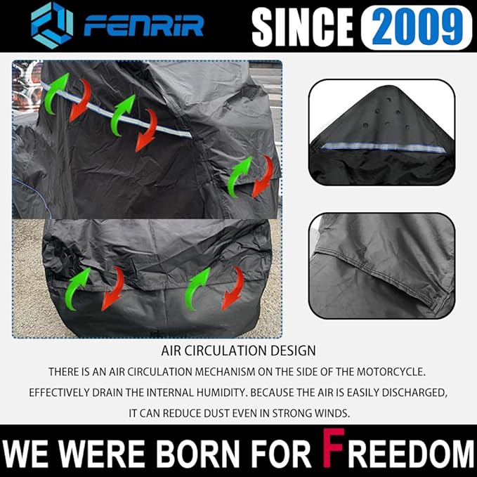 FENRIR 420D 90"INCH Motorcycle Cover Waterproof Outdoor Storage compatible with Adventure R1250GS R1300GS KLR650 Versys Africa twin Transalp750 NC750X CB500X NT1100 Tracer9 FJR1300 Multistrada Vstrom