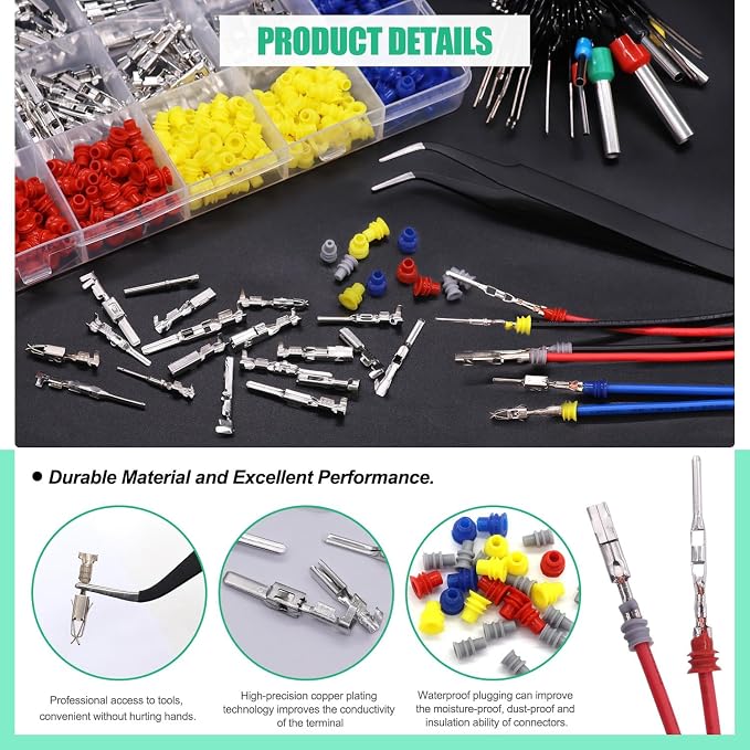 Twidec/755PCS Car Electrical Wire Terminal Pins Connector Kit 21Type 1/1.5/1.8/2.2/2.8/3.5mm Auto Electric Connector Pins Terminal Non-Insulated Plug Removal Male Female Crimp Pins
