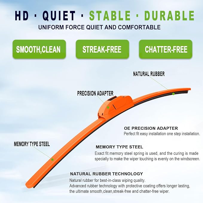 OEM QUALITY 26" + 20" PARRATI Premium All-Season Orange Windshield Wiper Blades (Set of 2)