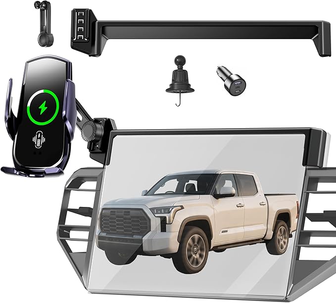 Car Phone Mount for 2022-2026 Toyota Tundra & 2023-2026 Toyota Sequoia, Smart Auto-Clamping on 14" Touchscreen, 15W Wireless Fast Charging, 360° Adjustable, Without Blocking Airflow