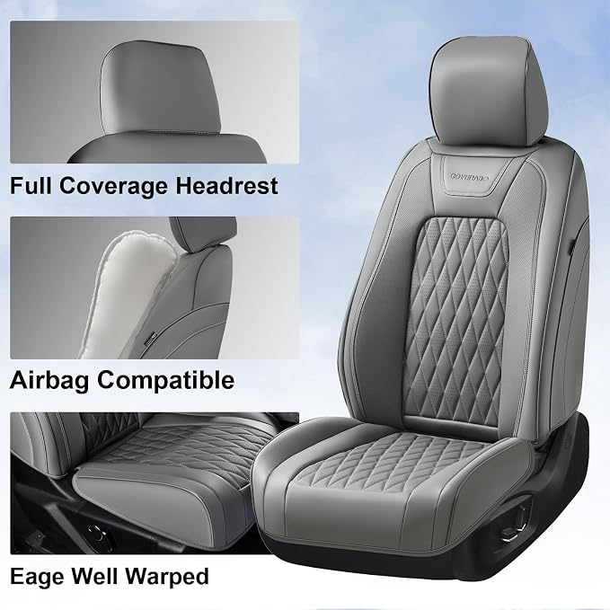 Coverado Leather Seat Covers Full Set Fit for Ford F150 F250 F350 F450, Waterproof Ford F150 Truck Seat Covers Fit for 2015-2026 F150 and 2017-2026 F250 F350 F450 (Gray)